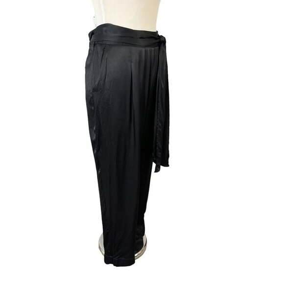 Anthropologie Ett:Twa Black Satin Dress Pants Size 10 Tie Waist Sash NWT - Picture 2 of 12